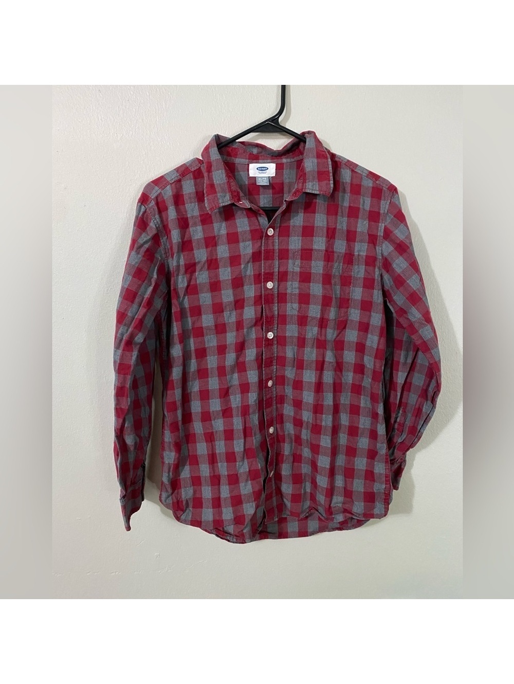 Boys Old Navy XL 14-16 Red and Gray Plaid Button Up Shirt Tote6